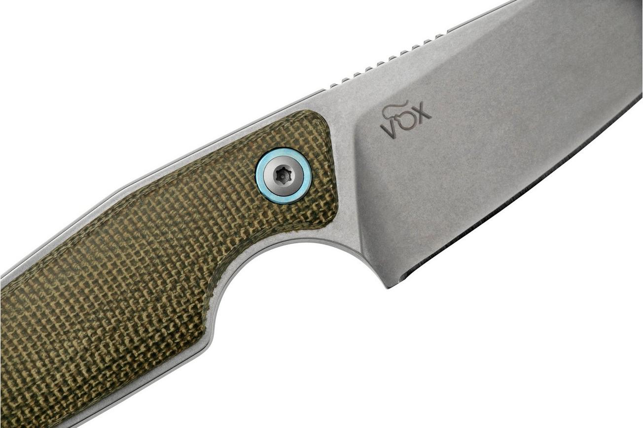 MKM Makro 2 Sheepfoot, Stonewashed Green Canvas Micarta vaststaand mes, Jesper Voxnaes design