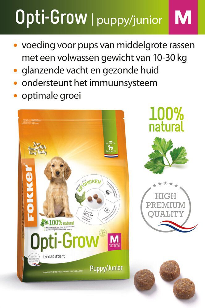 Fokker Opti-Grow M - Hondenvoer - 13 Kilogram - kip, rijst