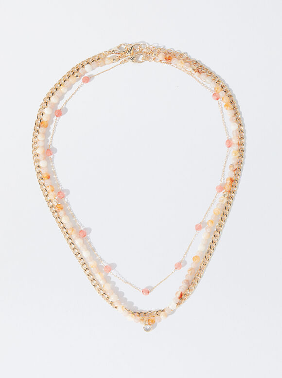 Conjunto de colares com pedra - Coral