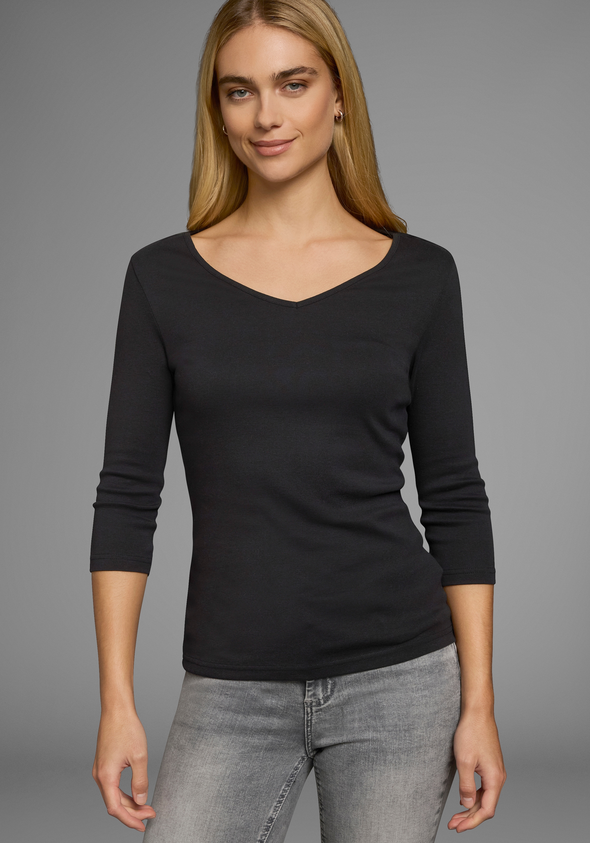 Flashlights V-Shirt, 2 Stk. unifarben,  V-Ausschnitt,  Basic-Stil,  aus Baumwolle,  im 2er-Pack