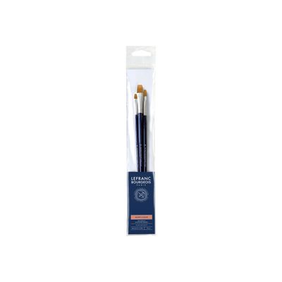 Lefranc Bourgeois - Pack de 3 pinceaux plats - manche long - N° 4, 8, 12