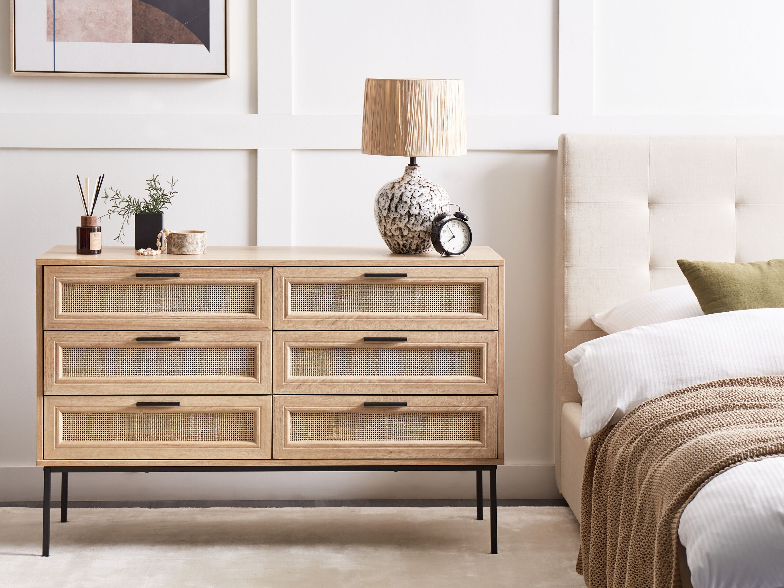 Beliani - PASCO  - Dressoir 6-lades - Lichte houtkleur - Rotan