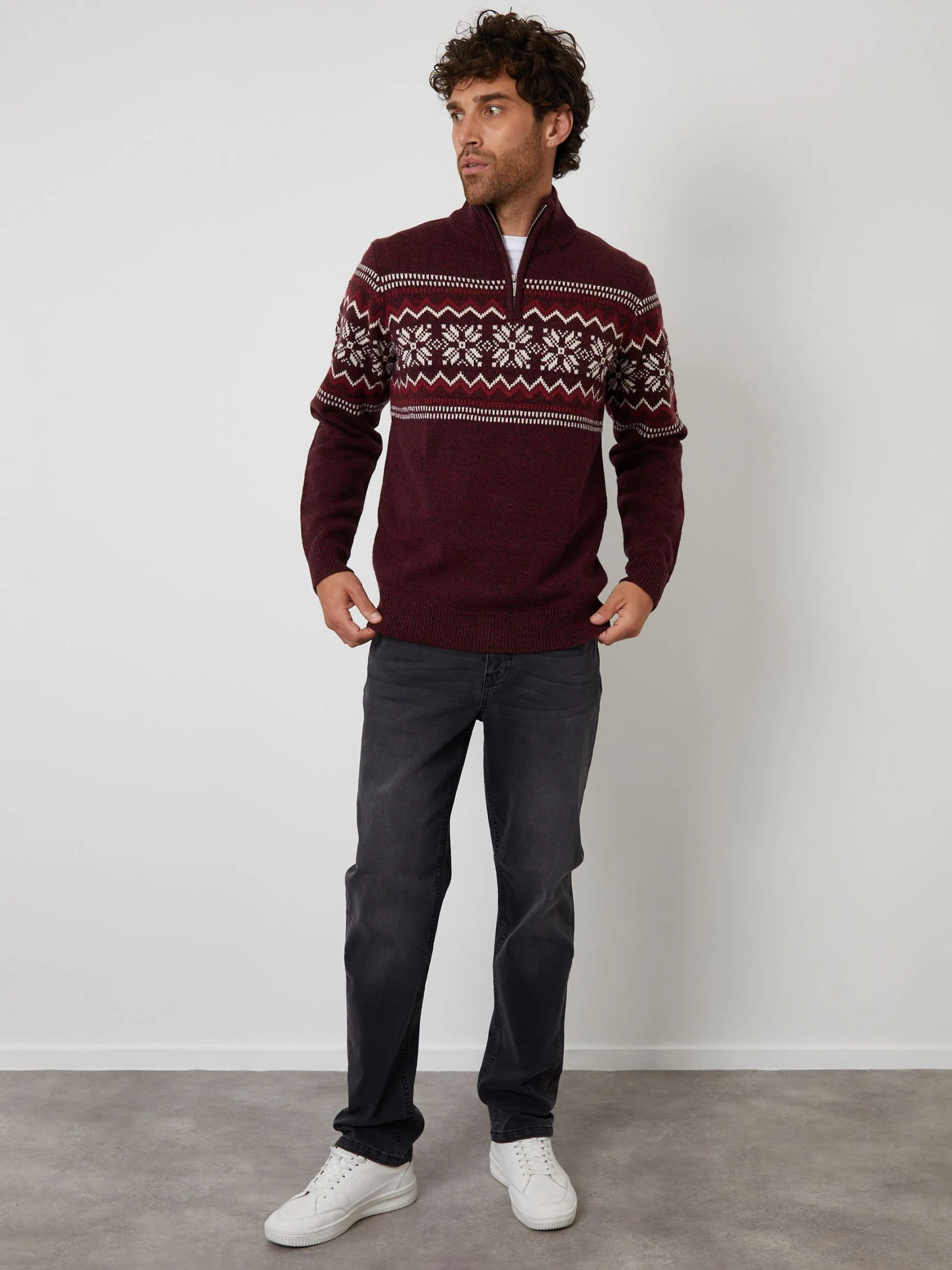 Rood - Threadbare gebreide trui met fairisle-patroon en korte rits