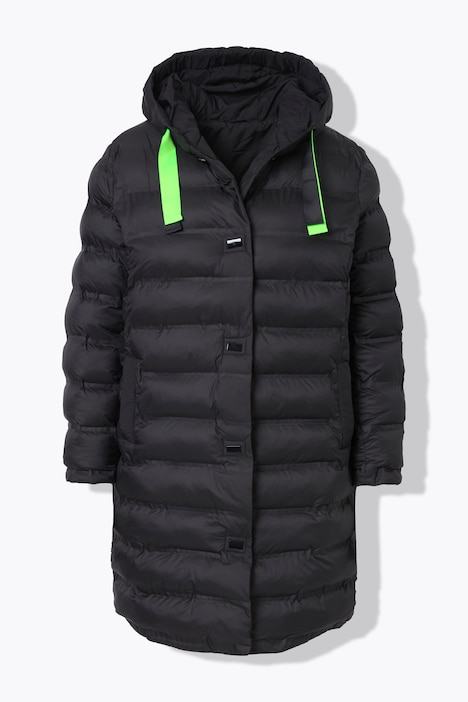 Steppmantel, Straight Fit, Kapuze, Neon-Bänder