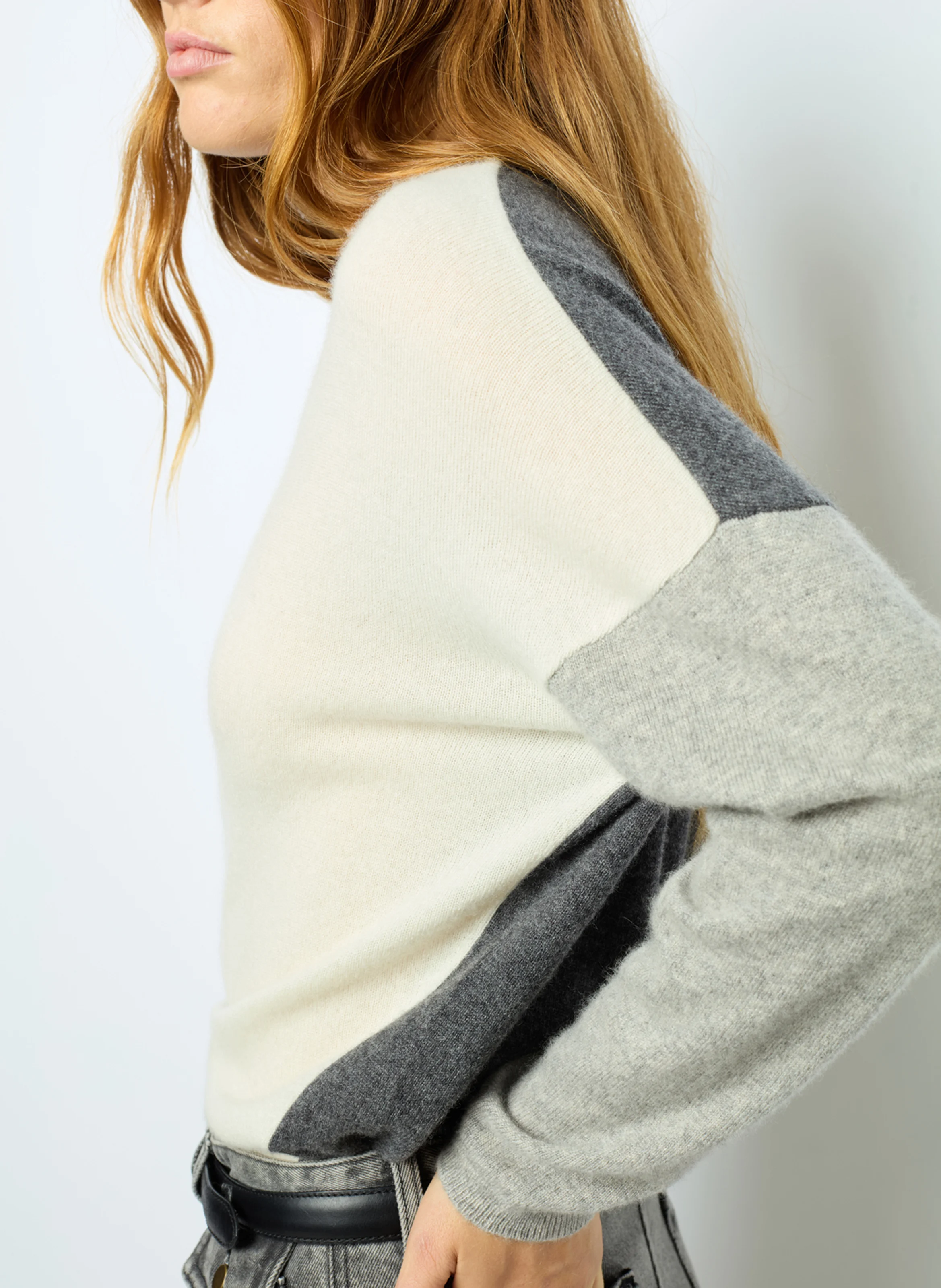 JALYA - Pull col V en cachemire | Gris