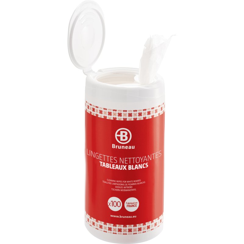 Lingettes nettoyantes pour tableaux blancs Bruneau - boite de 100