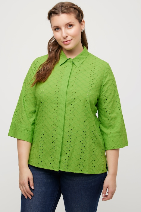 Hemdbluse, Lochstickerei, Hemdkragen, 3/4-Arm