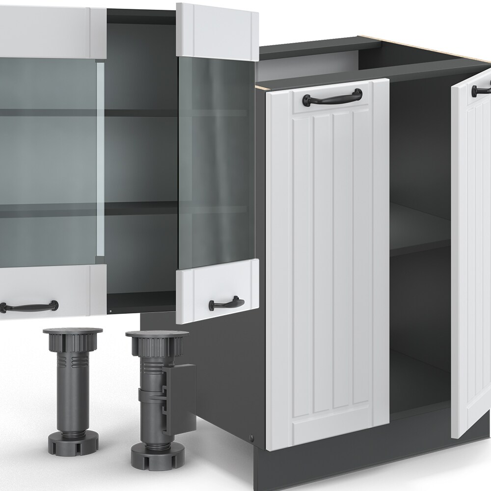 Vicco Küche Fame-Line 240 cm Küchenzeile Landhaus Küchenblock Einbau Anthrazit