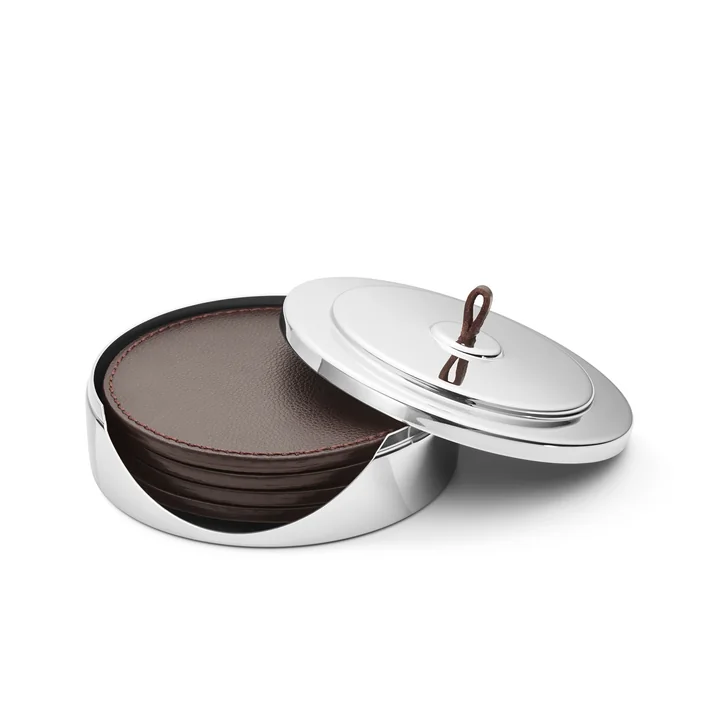 Georg Jensen - Manhattan Untersetzer 4er-Set, Edelstahl / Leder