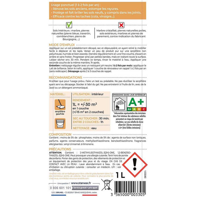 Rénovateur Brillant marbre et pierres naturelles Starwax - bidon 1 L