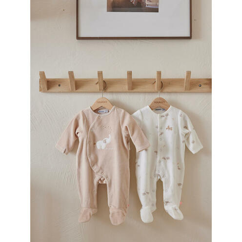 Pyjama dors bien velours beige bali 0m Bali Moka et Snow - NOUKIE 'S