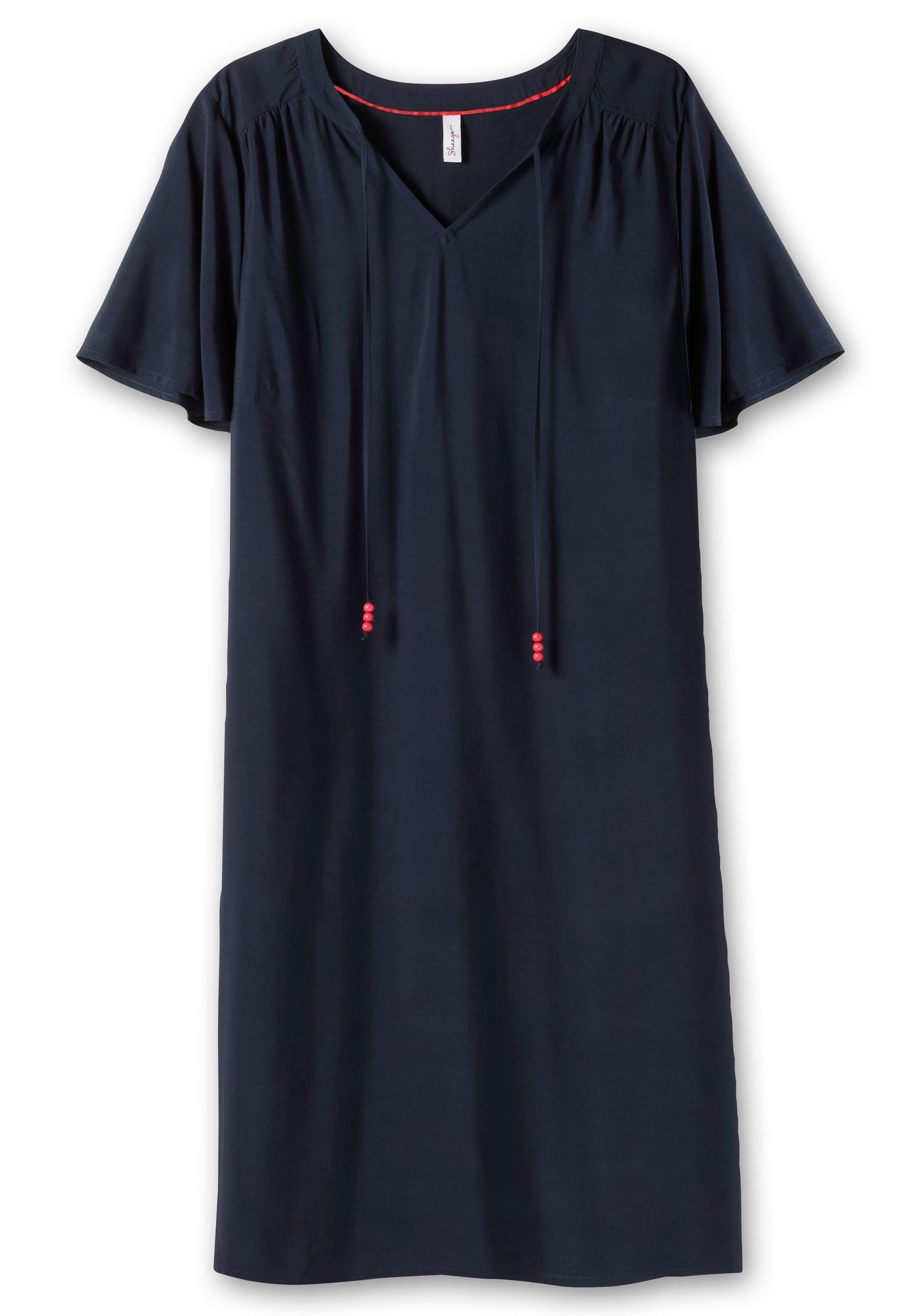 Kleid mit Schlitz und Bindeband am Ausschnitt