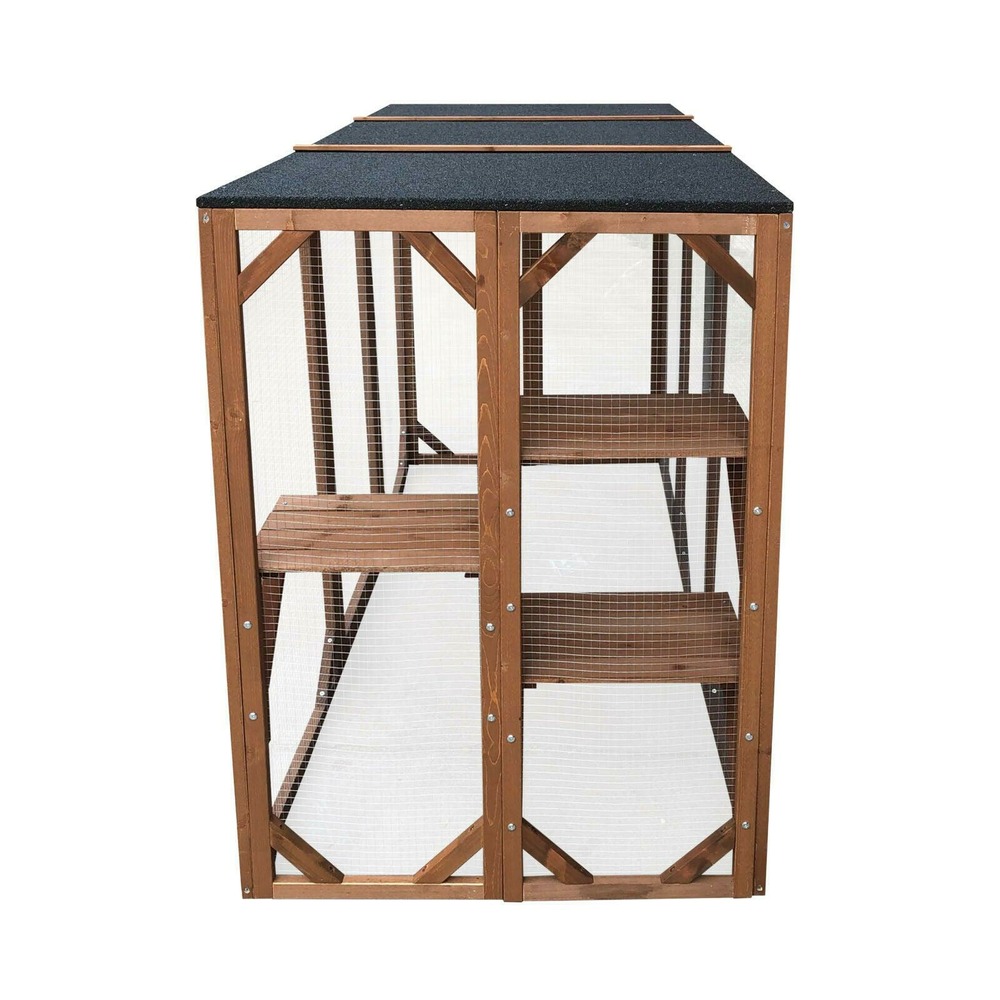 Enclos extérieur parc pour chat bois résistant 180 cm 3 zones de repos
