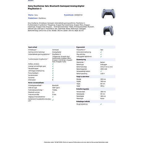 Sony Playstation 5 DualSense trådløs controller - Sterling Silver