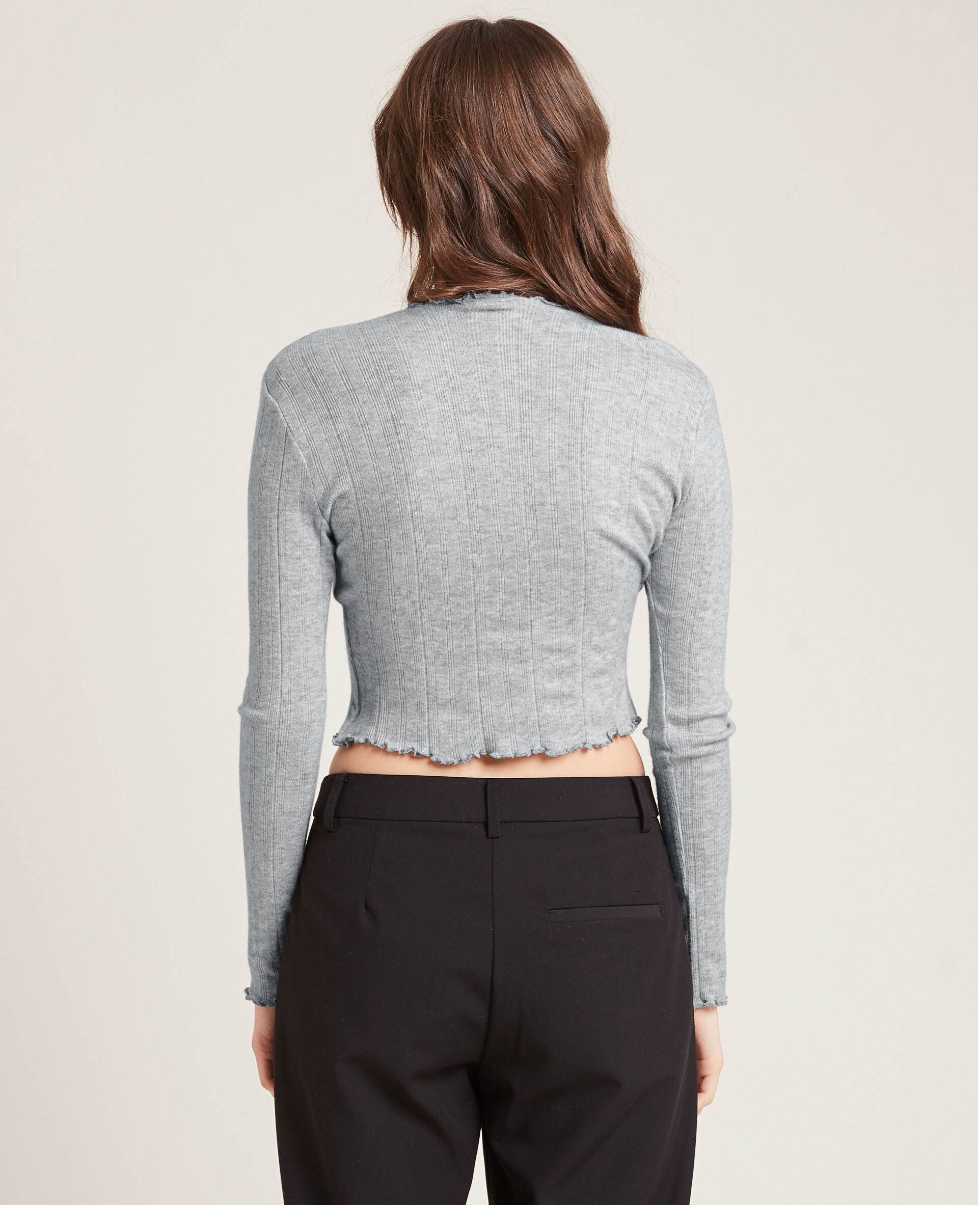 Pull maille fine côtelée - Gris clair
