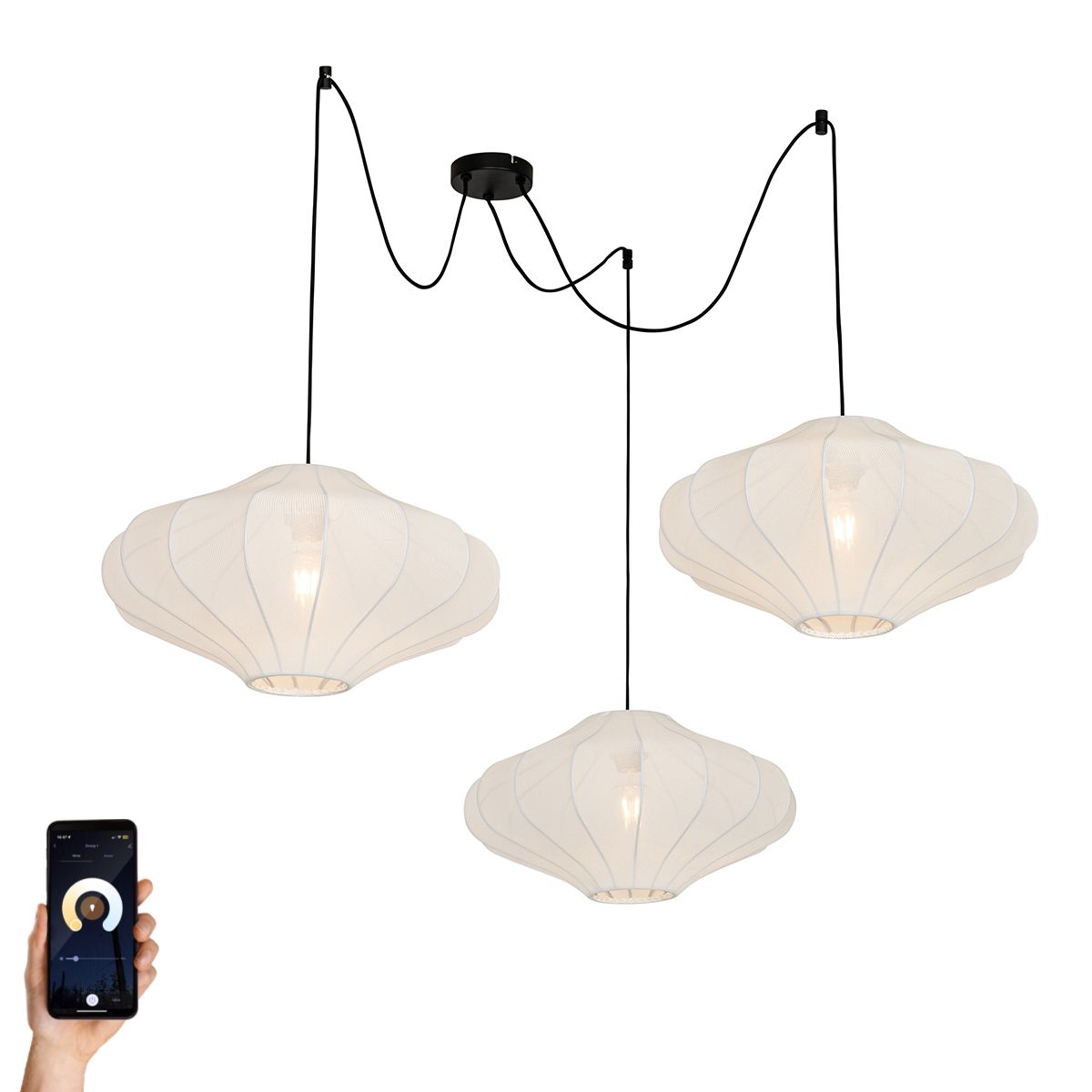 Smart hanglamp wit 50cm 3-lichts incl. 3 Wifi G95 - Plu