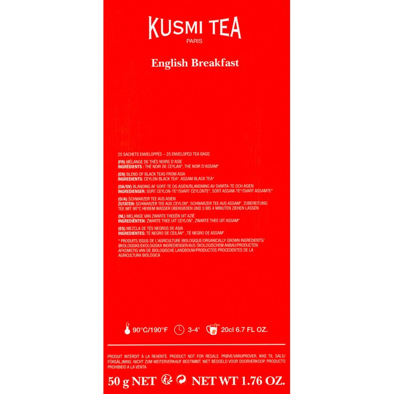 Thé noir English breakfast Bio Kusmi Tea - Boîte de 25 sachets