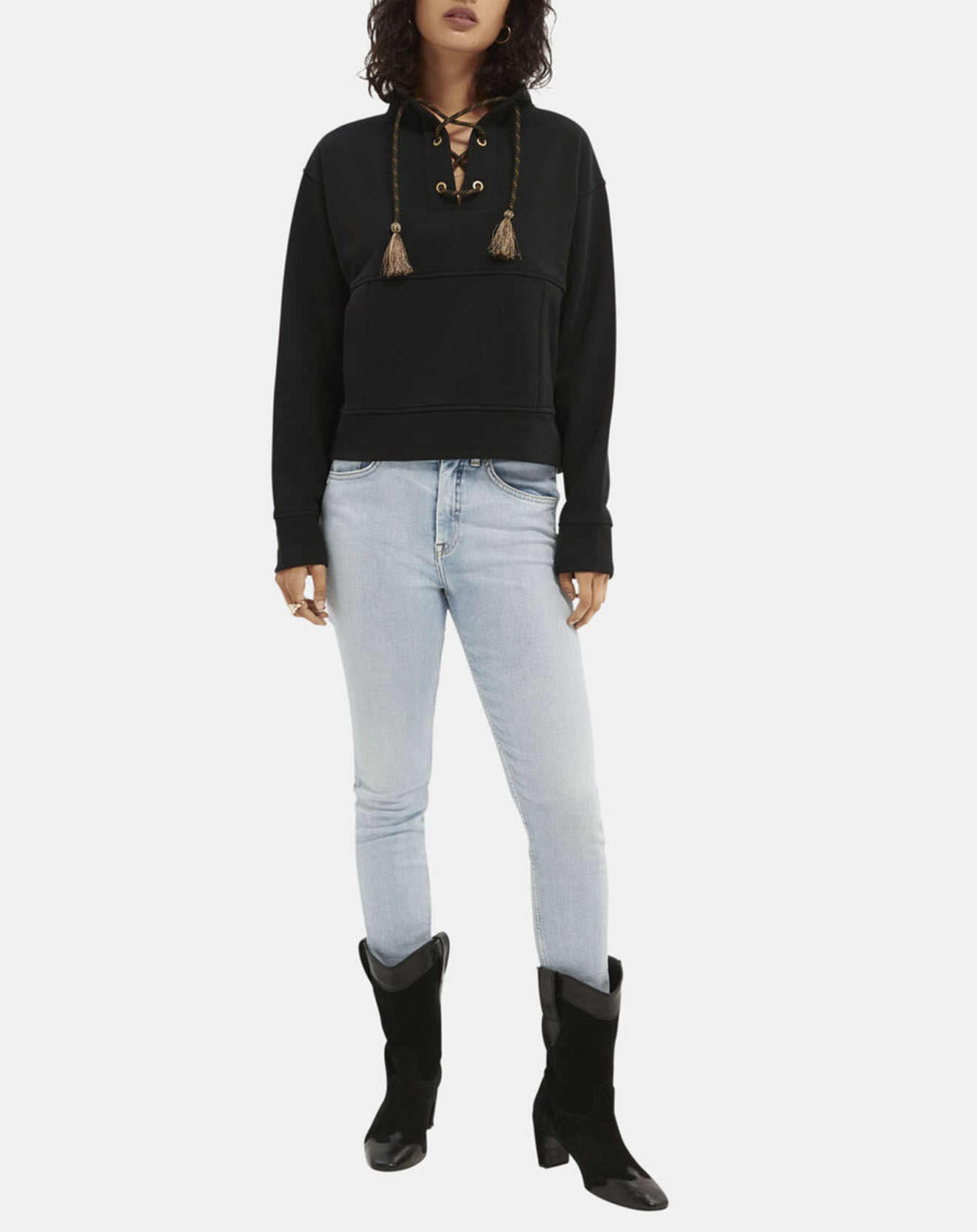 Scotch & Soda Sweat 100% Coton Bio à laçage noir
