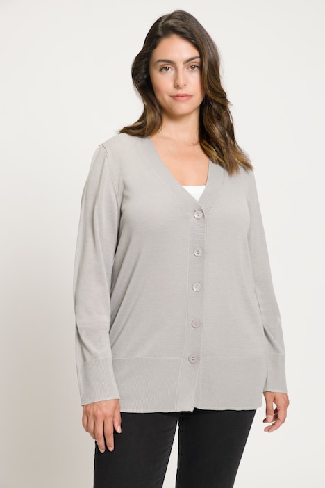 Strickjacke, V-Ausschnitt, Knopfleiste, Feinstrick