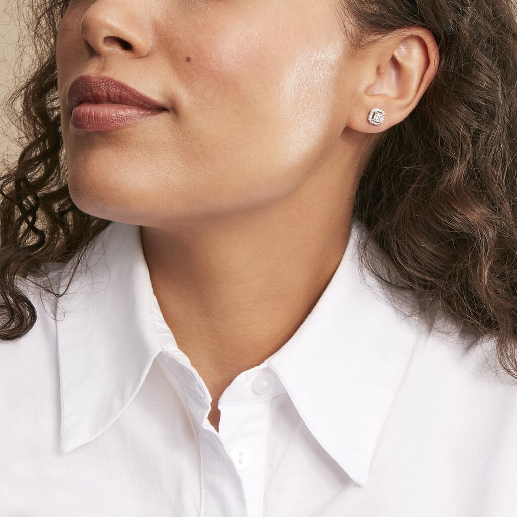 Boucles D'oreilles Puces Bevis Argent Blanc Oxyde De Zirconium