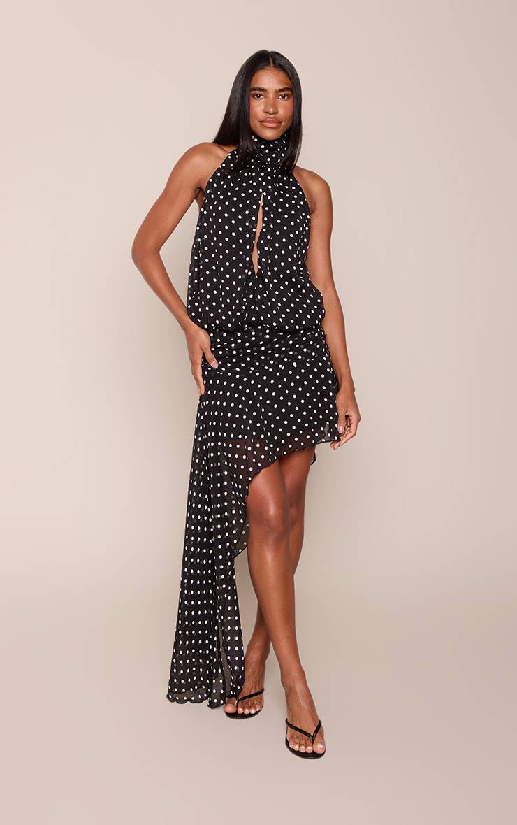 Noir Top Co-ord En Mousseline À Pois Avec Détail Découpe Goutte