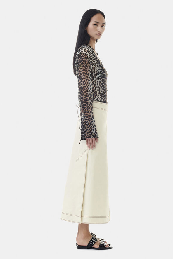 Ganni Herringbone Canvas Long Wrap Skirt Summer sand