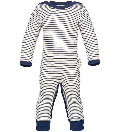 Engel Strampler - Wolle/Seide - Natural/Navy Blue
