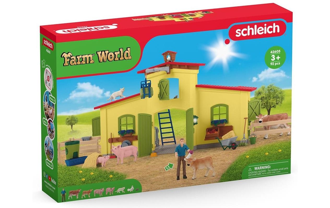 Spielfigurenset Farm World Stall mit Tieren und ZubehörBauernhof-Spielset
