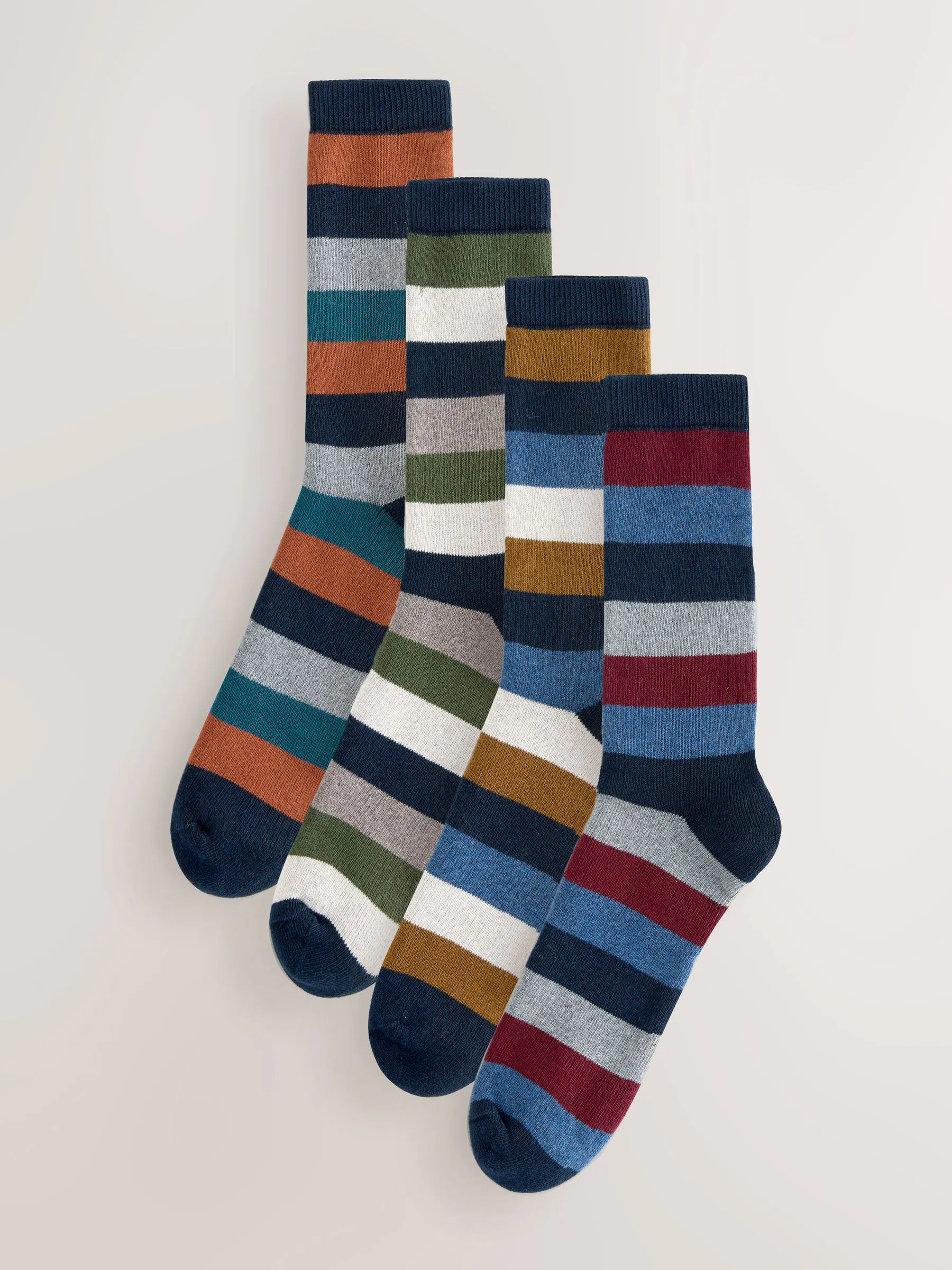 Blue/Green/Orange Rugby Stripe - Set van 4 paar dikke sokken