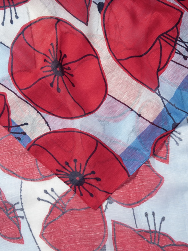 Sommer-Leinen-Schal Mohnblüte