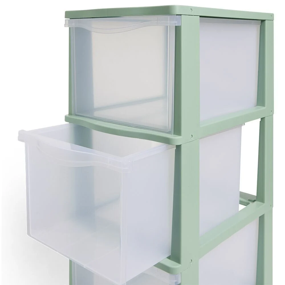 Tour de rangement à 4 tiroirs plastique vert 27x37x82,7cm