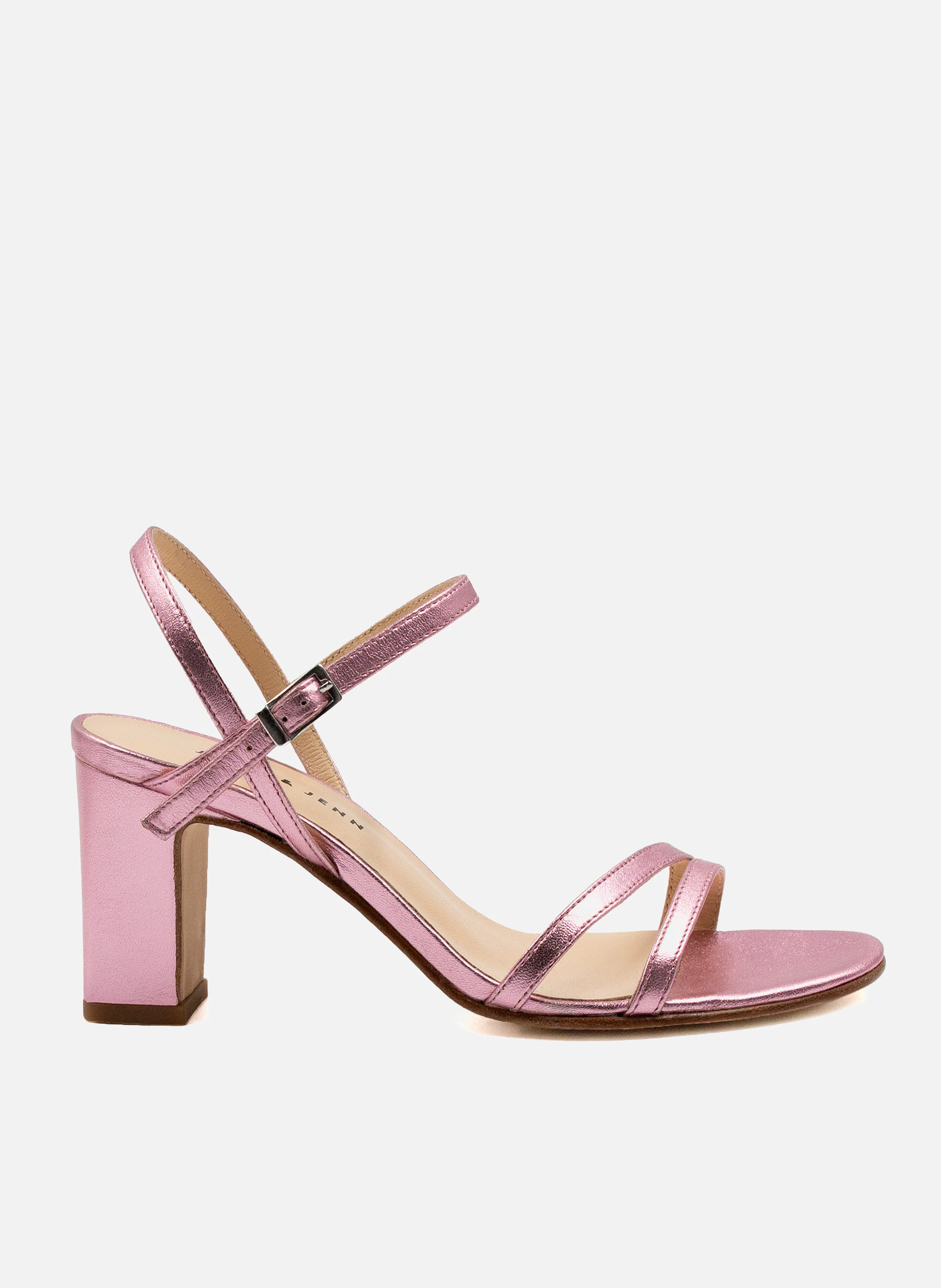 Sandales talon épurées cuir métallisé | Rose