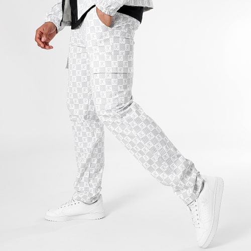 Ensemble Veste Zippée Et Pantalon Cargo Damier 0038 Blanc