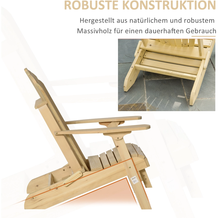Outsunny Gartenstuhl mit Klappfunktion natur