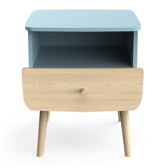 Firmiana Table de Chevet   Bleu Orage / Bois Naturel        de               CBA Meubles