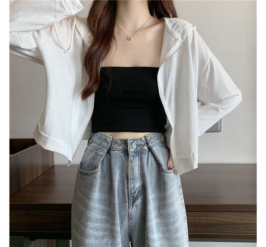 DiBi - Effen crop top met camisole / Effen hoodie met rits