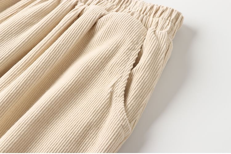 CosmoCorner - Corduroy cropped harembroek met elastische taille en bloemenborduursel