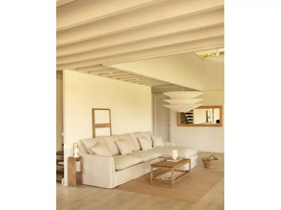 Canapé 3 places d'angle droite en coton et lin déhoussable beige