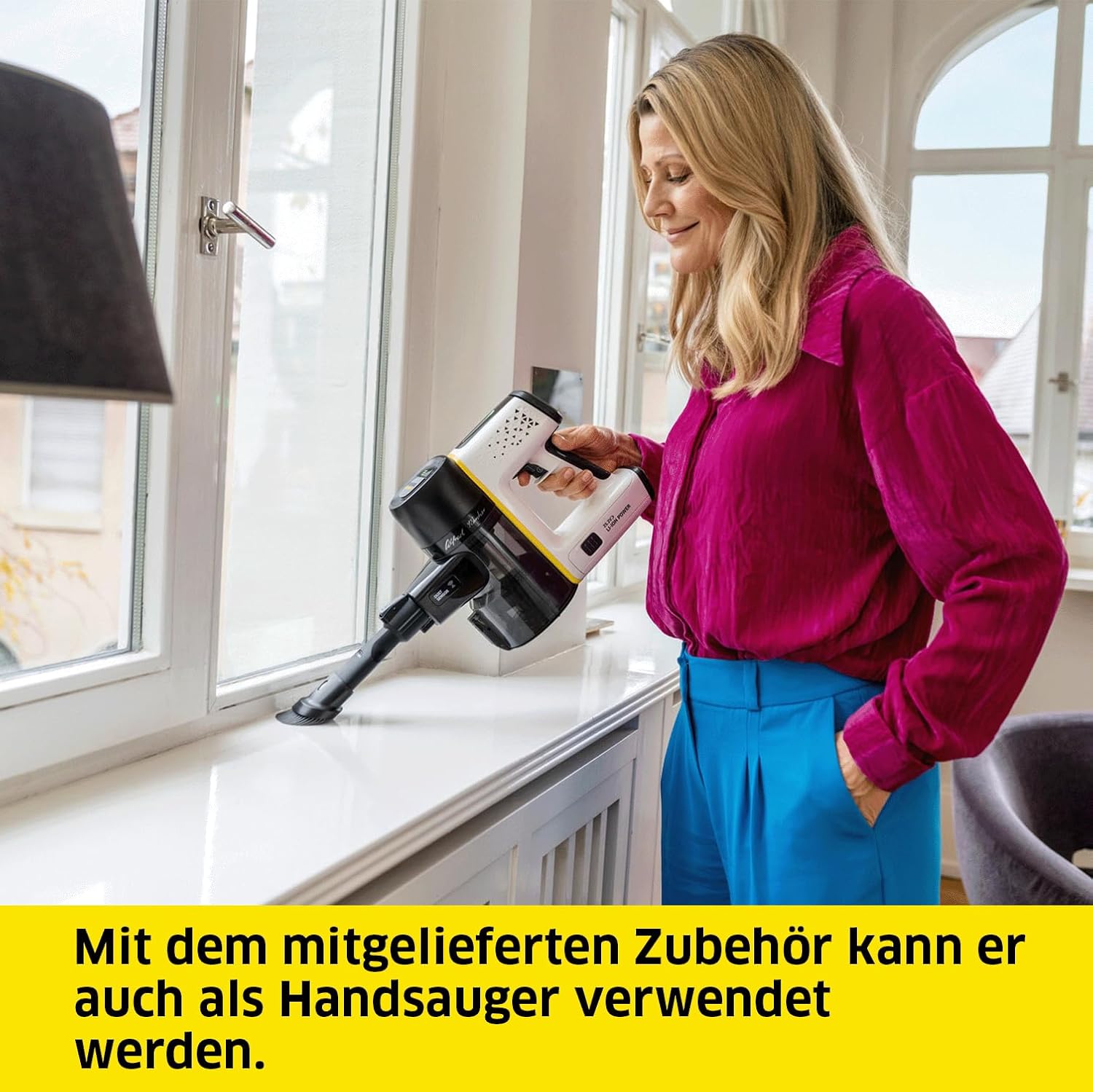 Kärcher Akku-Staubsauger VC 7 Signature Line, 2 Saugstufen, Laufzeit: bis zu 60 min., Gewicht: 2,6 kg, inkl. 25,2 V Akku, Wandhalterung mit Ladefunktion, Boden- und Fugendüse, weiß
