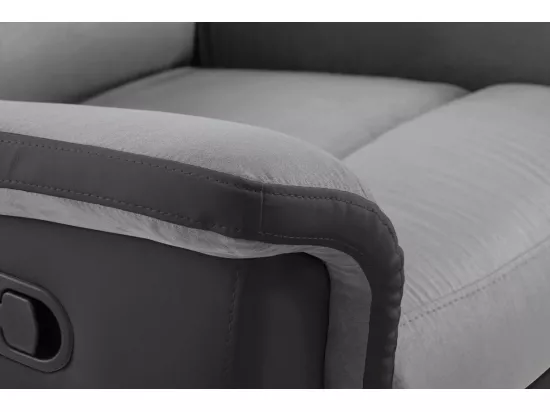 Ensemble canapé relax manuel Léon 3 places + fauteuil manuel en microfibre et simili Gris/noir - Loungitude