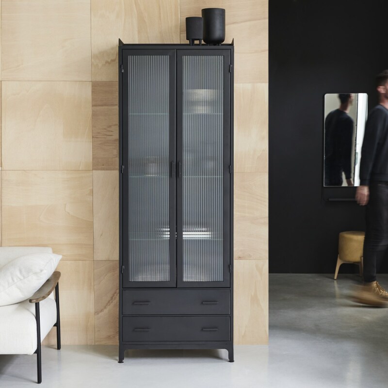 Vitrine haute Emil en métal H 212 cm, noir