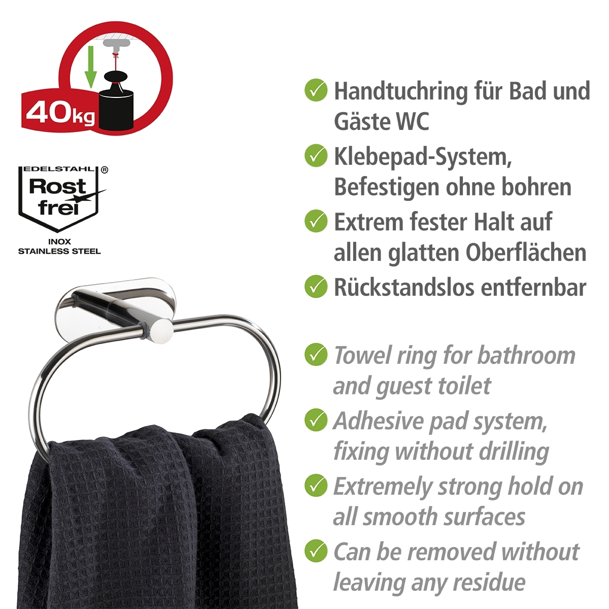 Wenko Orea turbo-loc handdoekring RVS glans