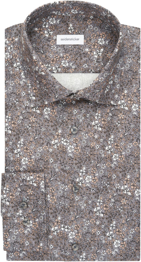 Seidensticker Business Shirt Slim Long sleeve Kent-Collar Print Grey