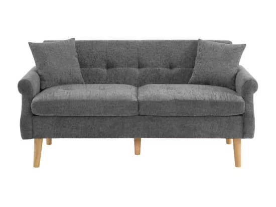 Canapé 2 places en tissu Chenille gris - avec 2 oreillers - accoudoirs rembourrés - 20cm pieds en bois massif -162x74x77cm