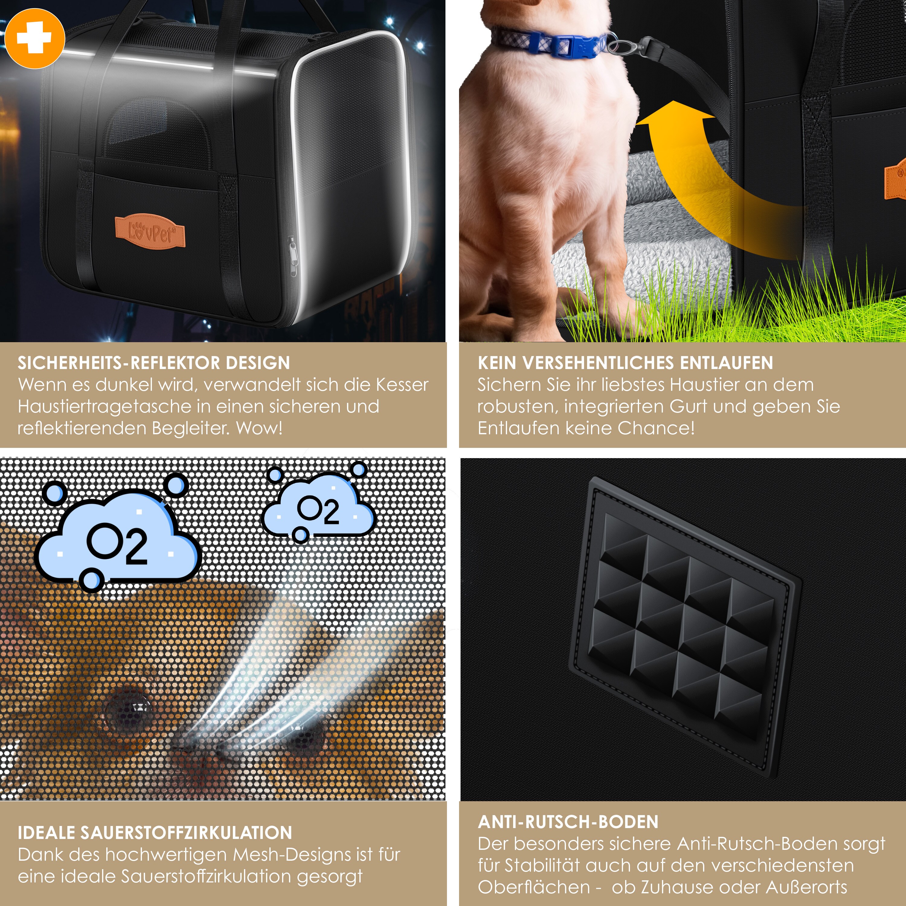LOVPET® Hundebox Hundetasche Transportbox 2in1 Hunde & Katzentasche Hundetransportbox inkl. Pet-Kissen + 3x Beutelrollen + Napf 44x31x36xm Transporttasche für Haustiere, Haustiertransportbox