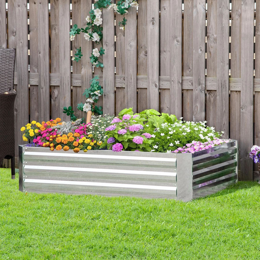 Outsunny Hochbeet aus verzinktem Stahl silber