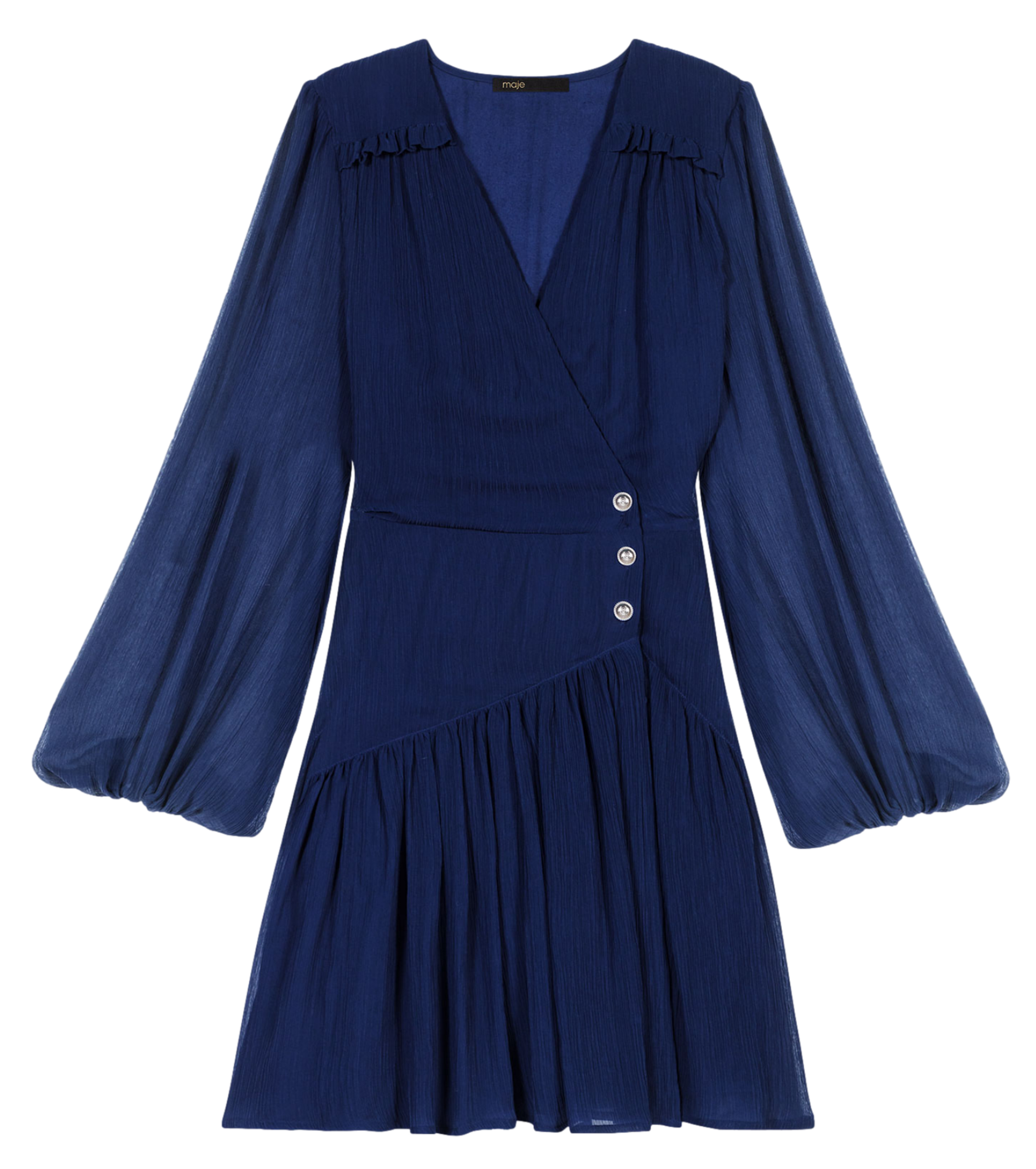 Robe courte volantée col V | Bleu