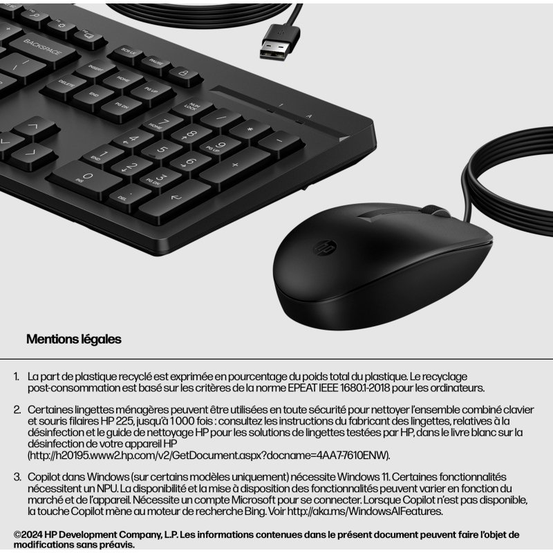 HP Ensemble combiné clavier et souris filaires 225