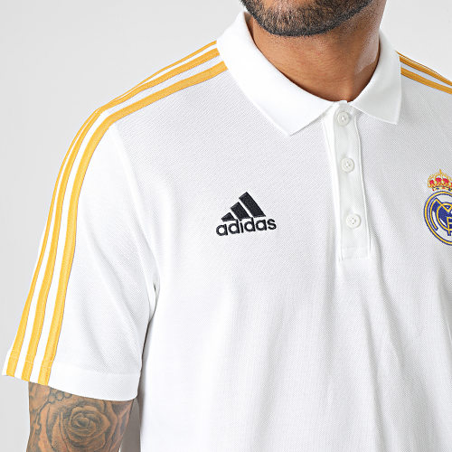Polo Manches Courtes A Bandes Real Madrid HY0607 Beige Clair