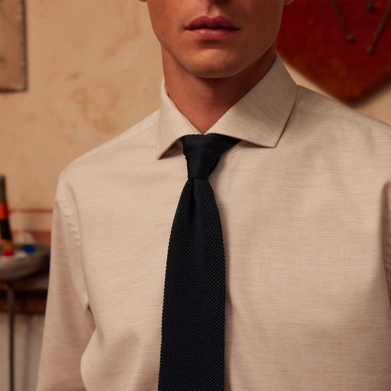 Navy silk grenadine tie